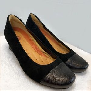 Clark’s Unstructured Leather Upper Wedges Black